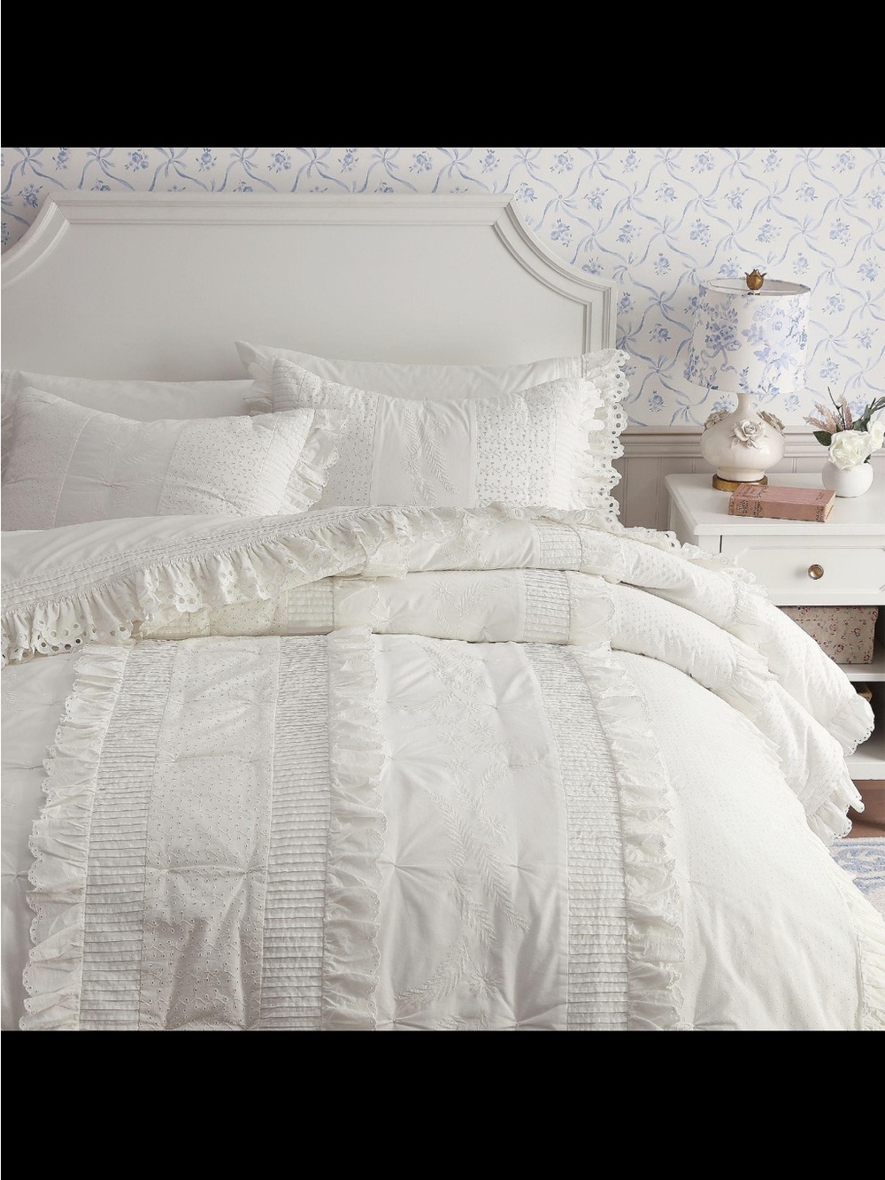 Loveshackfancy x Pottery Barn Teen White Ivory Eyelet Ruffle Full/Queen Bedding